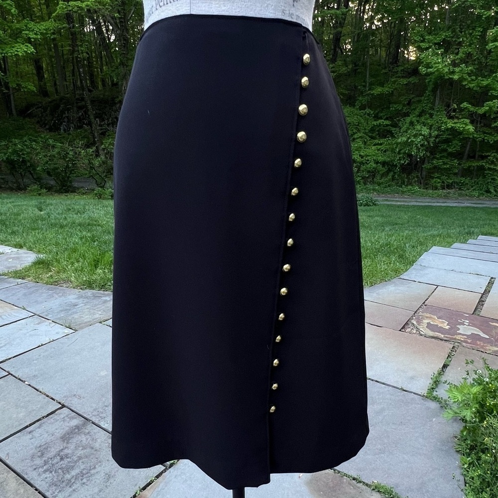 Talbots Black Pencil Skirt Gold Buttons Down The Front size 4 - Picture 1 of 10